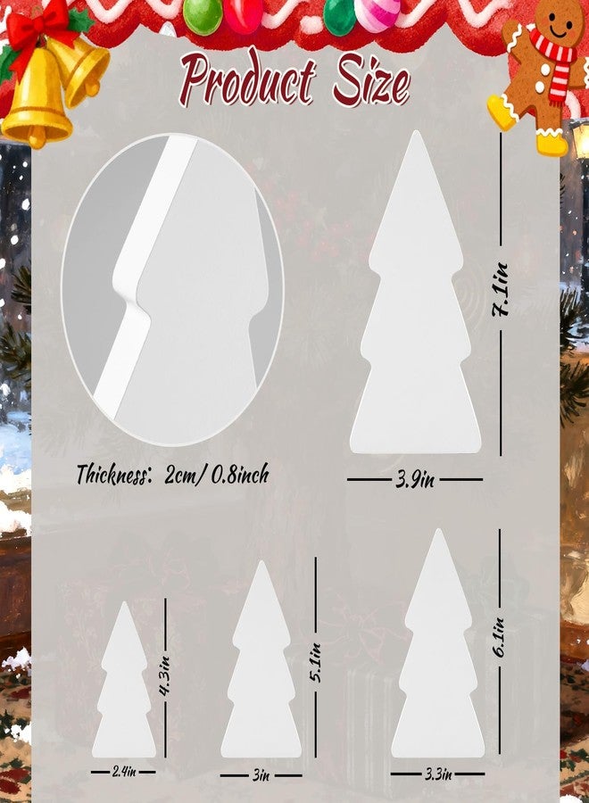 APUDWN 4Pcs Wooden Christmas Tree for Crafts White Unfinished Wood Xmas Tree Table Signs to Paint Blank Christmas Freestanding Block Cutouts for Tiered Tray Home Kitchen Office Shelf Living Room Decor - Image 2
